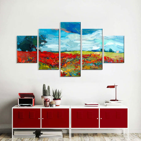 Vivid 5-Piece Colorful Flower Fields Canvas Wall Art