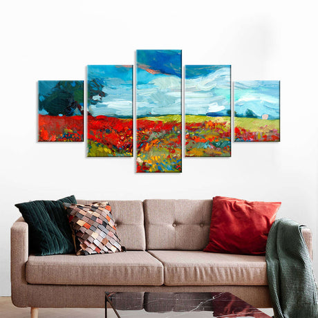 Vivid 5-Piece Colorful Flower Fields Canvas Wall Art