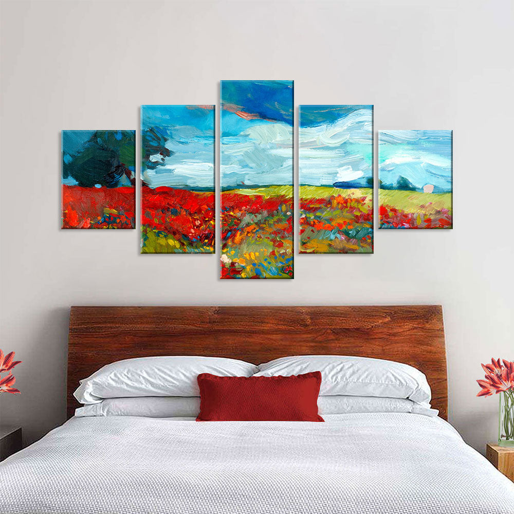 Vivid 5-Piece Colorful Flower Fields Canvas Wall Art