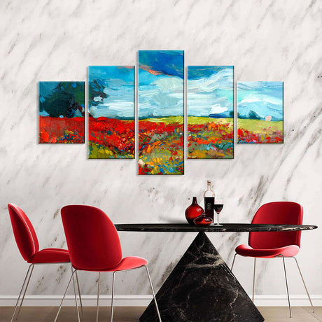 Vivid 5-Piece Colorful Flower Fields Canvas Wall Art