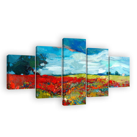 Vivid 5-Piece Colorful Flower Fields Canvas Wall Art