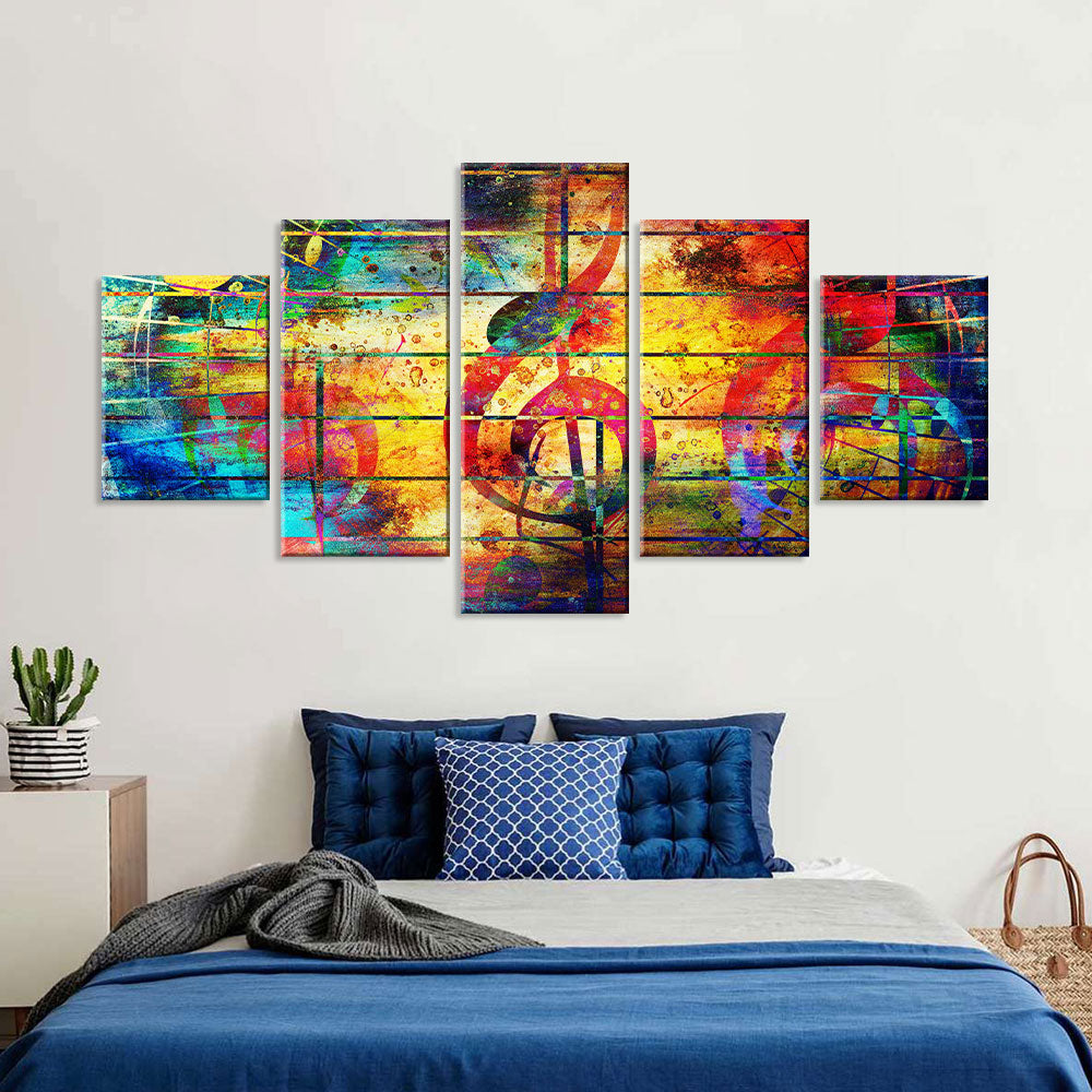 Vibrant 5-Piece Musical Notes Abstract Canvas Wall Art