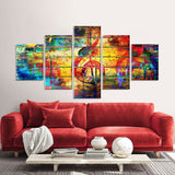 Vibrant 5-Piece Musical Notes Abstract Canvas Wall Art