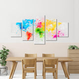 Abstract Colorful Paint Splatter World Map Canvas Wall Art