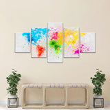 Abstract Colorful Paint Splatter World Map Canvas Wall Art