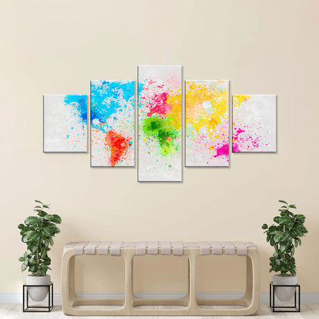 Abstract Colorful Paint Splatter World Map Canvas Wall Art