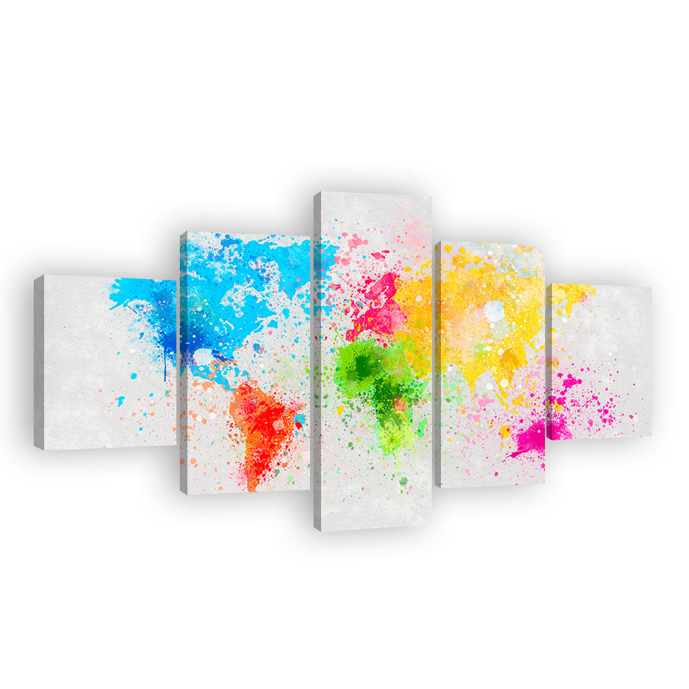 Abstract Colorful Paint Splatter World Map Canvas Wall Art