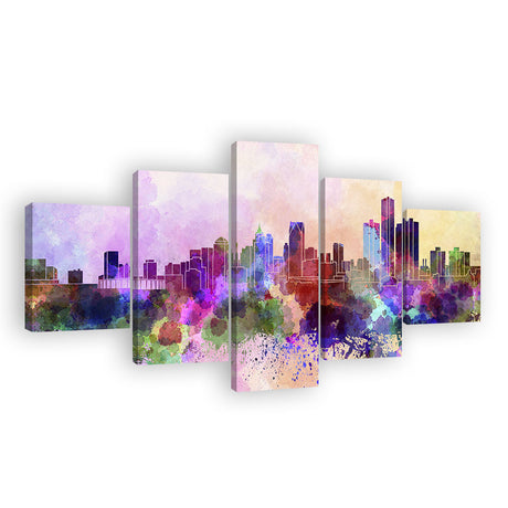 Vibrant 5-Piece Watercolor City Skyline Canvas Wall Art