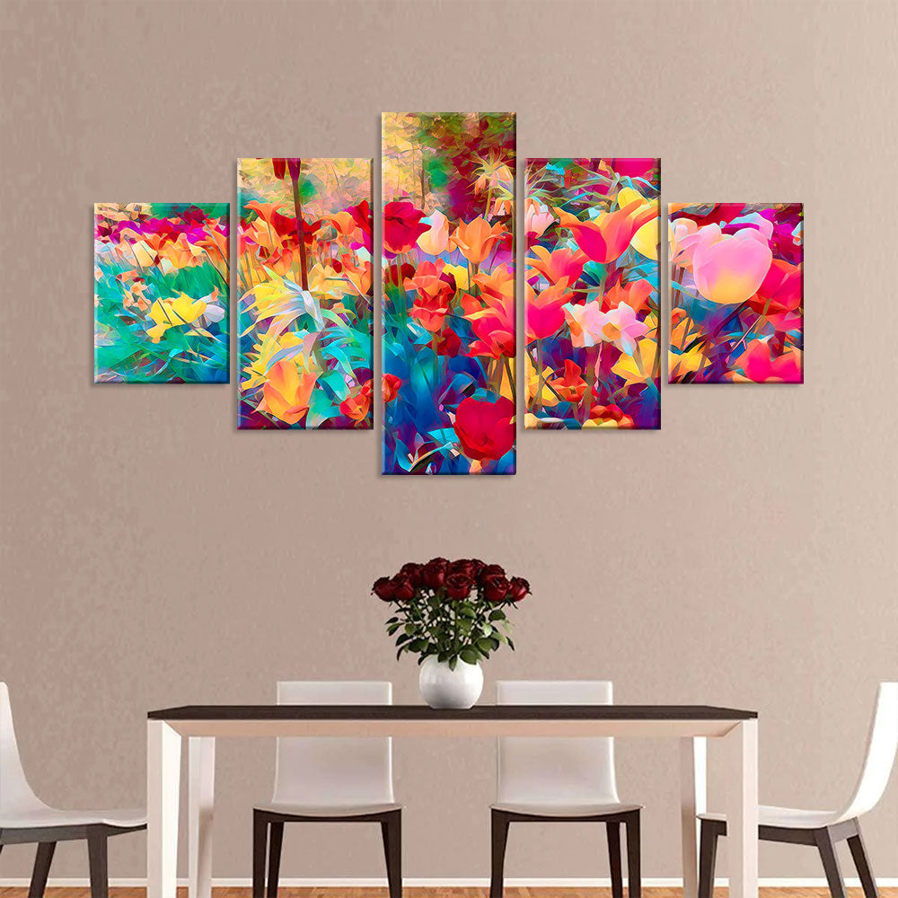 Abstract Colorful Watercolor Flowers Canvas Wall Art