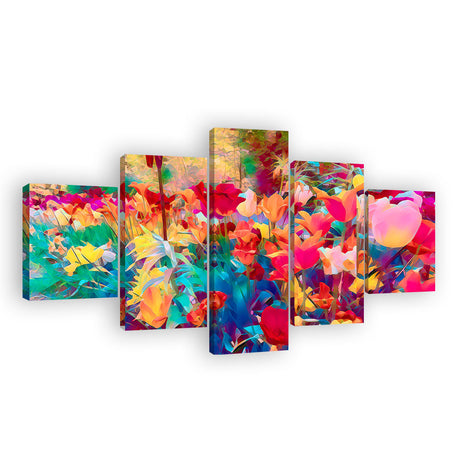 Abstract Colorful Watercolor Flowers Canvas Wall Art