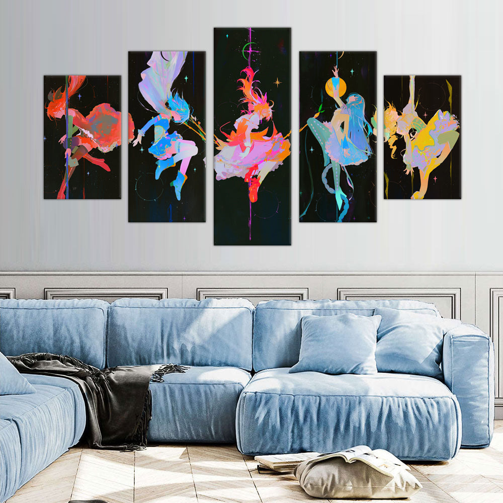 Enchanting 5-Piece Cosmic Fantasy Figures Canvas Wall Art