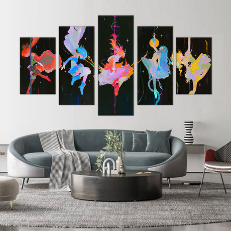 Enchanting 5-Piece Cosmic Fantasy Figures Canvas Wall Art