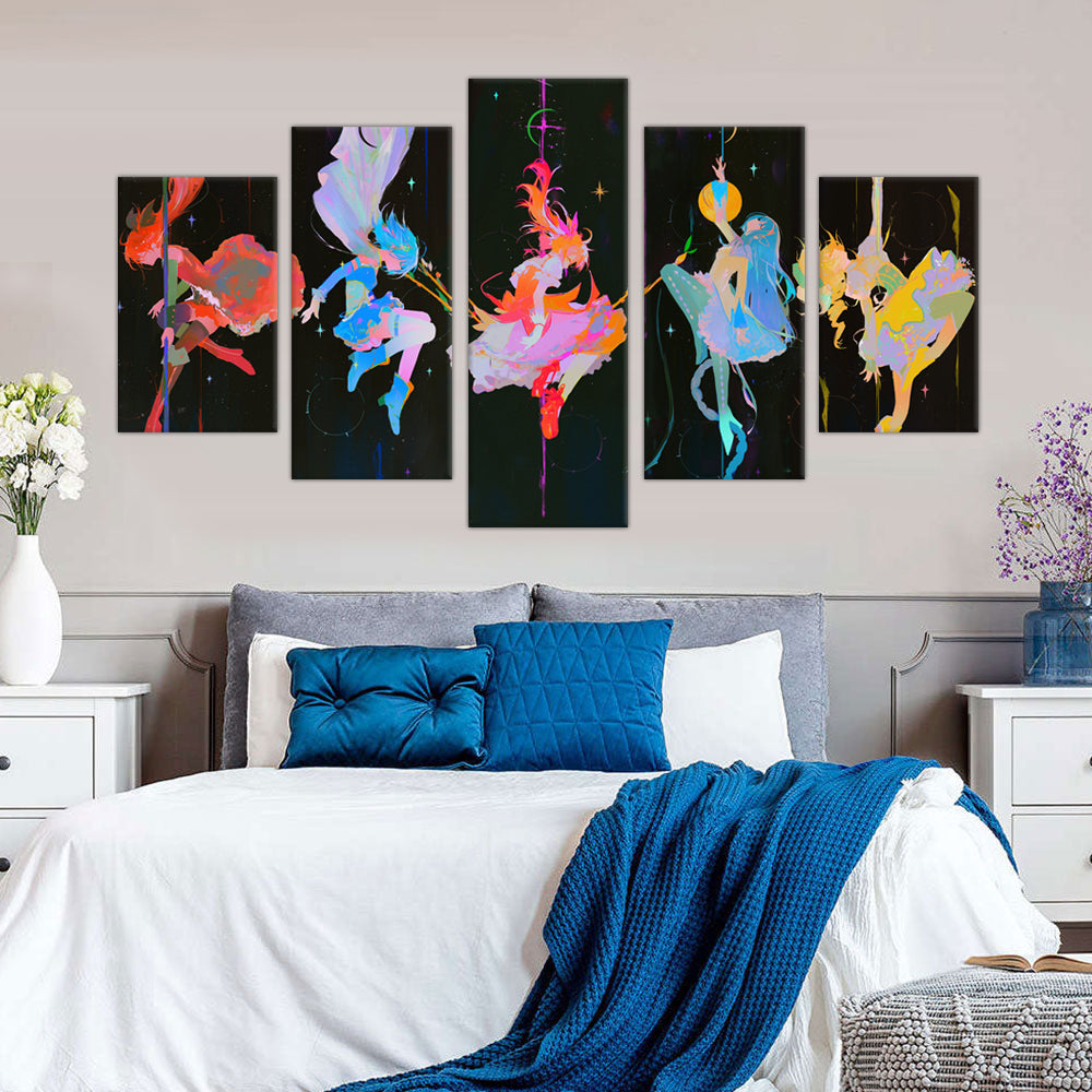 Enchanting 5-Piece Cosmic Fantasy Figures Canvas Wall Art