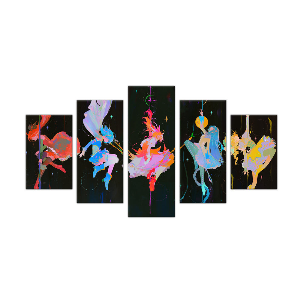 Enchanting 5-Piece Cosmic Fantasy Figures Canvas Wall Art