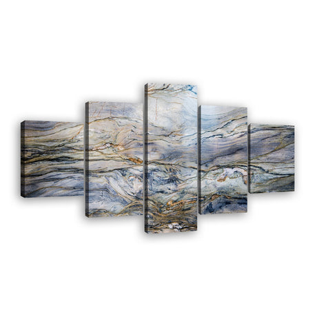 Deep Azure Currents 5-Piece Abstract Dark Blue Marble Canvas Wall Art