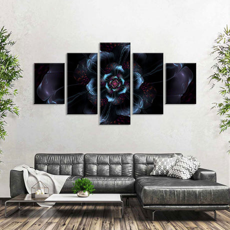 Bloom 5-Piece Abstract Dark Fractal Flower Canvas Wall Art