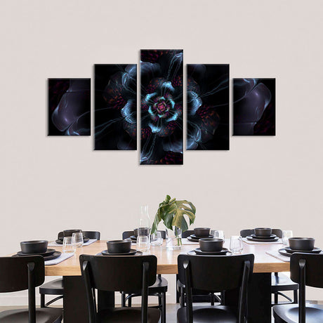 Bloom 5-Piece Abstract Dark Fractal Flower Canvas Wall Art