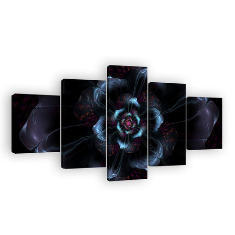 Bloom 5-Piece Abstract Dark Fractal Flower Canvas Wall Art