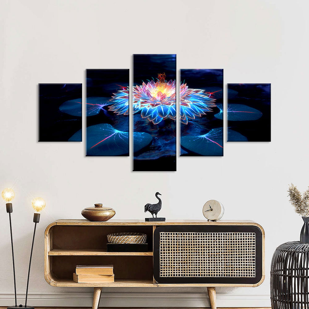 Abstract Digital Lotus Flower Canvas Wall Art