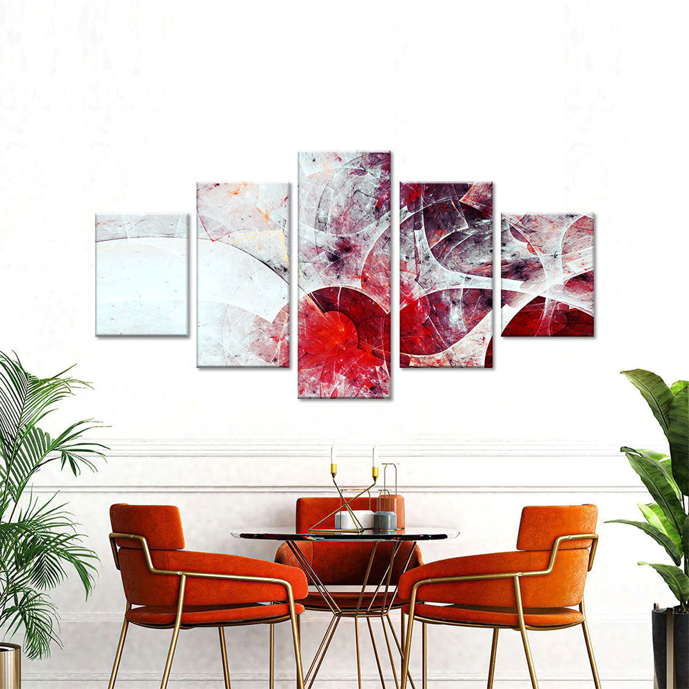 Crimson Flux 5-Piece Abstract Digital Red Canvas Wall Art