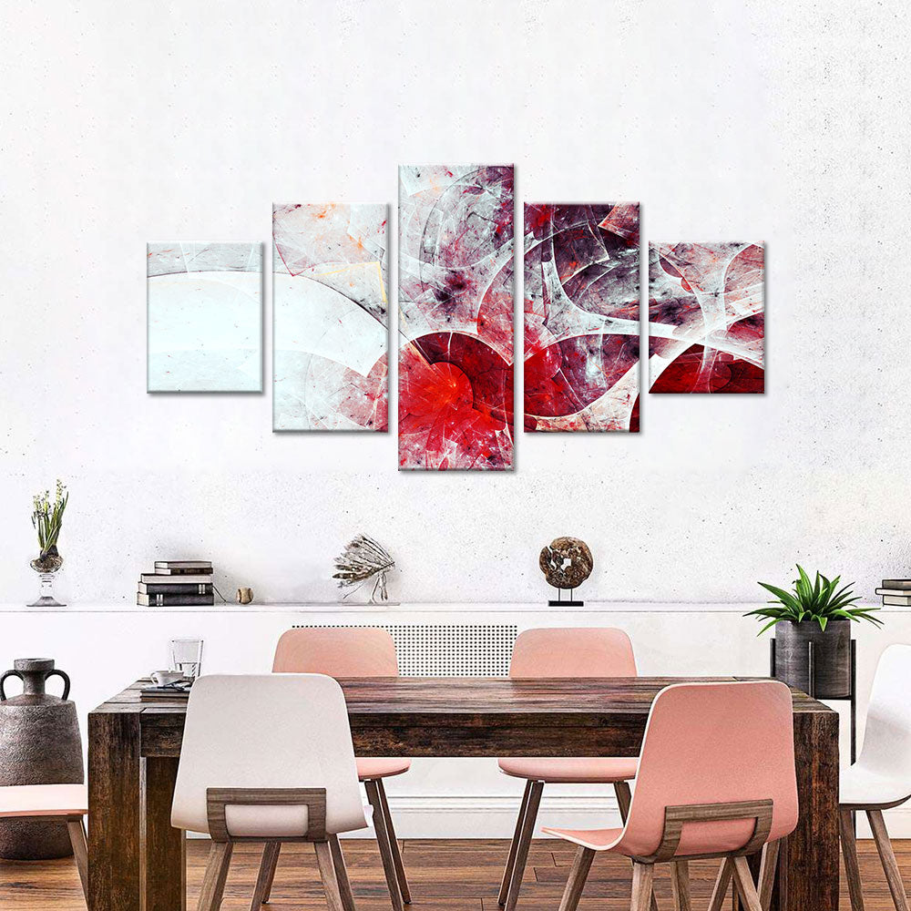 Crimson Flux 5-Piece Abstract Digital Red Canvas Wall Art