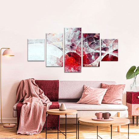 Crimson Flux 5-Piece Abstract Digital Red Canvas Wall Art