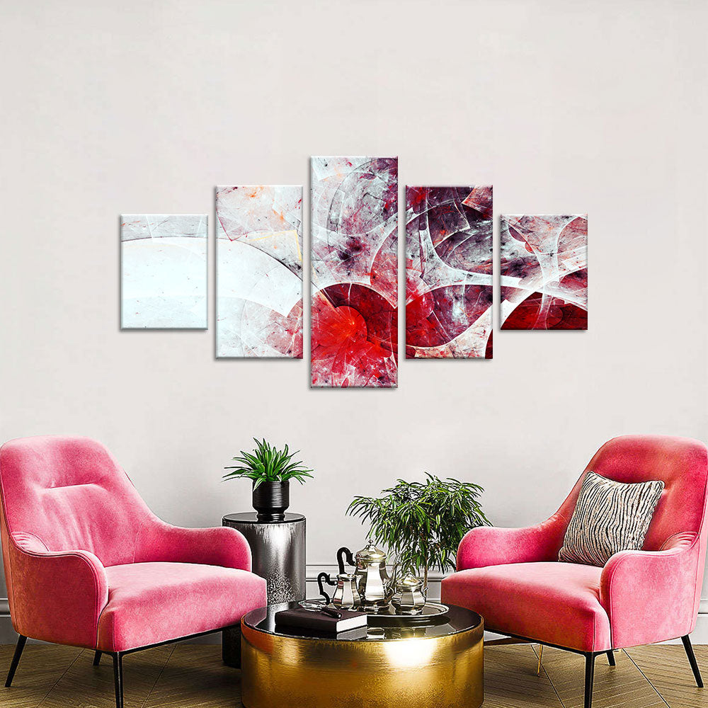 Crimson Flux 5-Piece Abstract Digital Red Canvas Wall Art