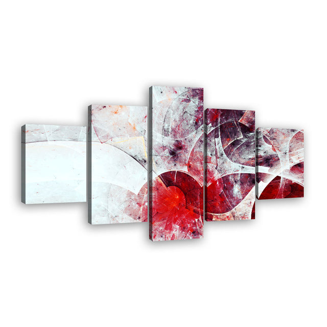 Crimson Flux 5-Piece Abstract Digital Red Canvas Wall Art