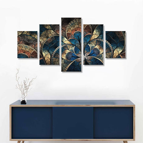 Mystical Mosaic 5-Piece Abstract Fantasy Flowers Canvas Wall Art