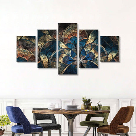 Mystical Mosaic 5-Piece Abstract Fantasy Flowers Canvas Wall Art