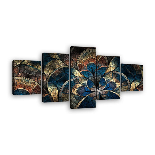 Mystical Mosaic 5-Piece Abstract Fantasy Flowers Canvas Wall Art