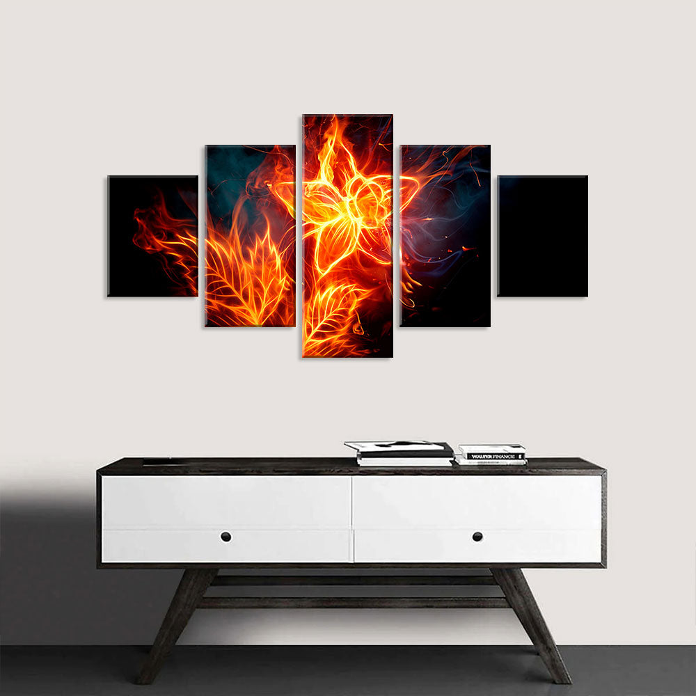 Blossom 5-Piece Abstract Fire Flower Canvas Wall Art