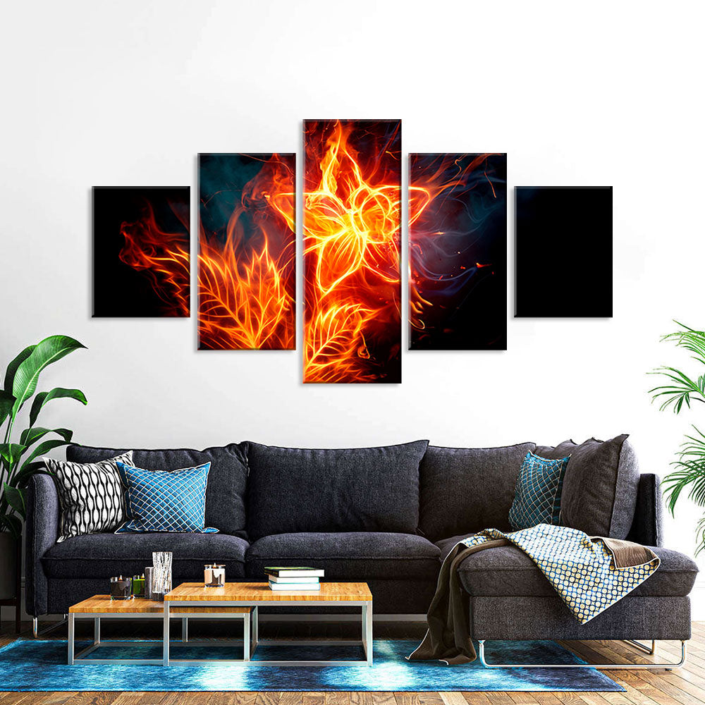 Blossom 5-Piece Abstract Fire Flower Canvas Wall Art