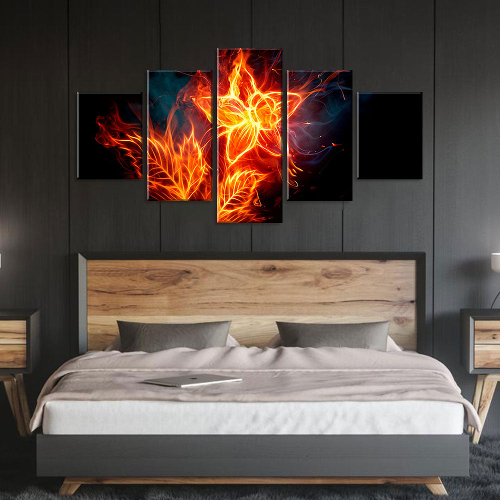 Blossom 5-Piece Abstract Fire Flower Canvas Wall Art