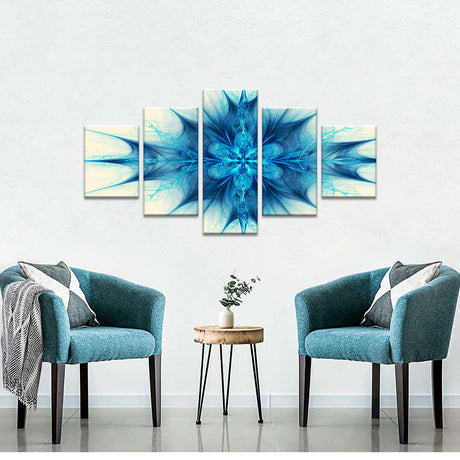 Frozen Petals 5-Piece Abstract Fractal Ice Flower Canvas Wall Art