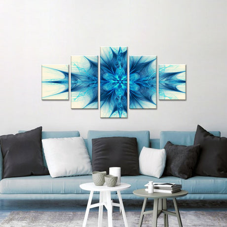 Frozen Petals 5-Piece Abstract Fractal Ice Flower Canvas Wall Art