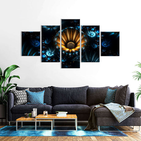 Abstract Fractal Night Flowers Canvas Wall Art