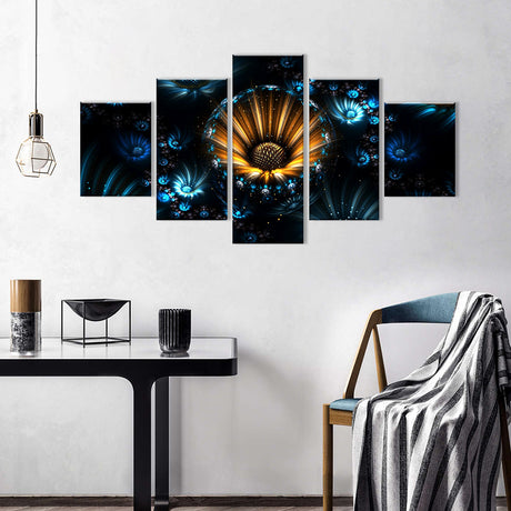 Abstract Fractal Night Flowers Canvas Wall Art