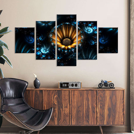 Abstract Fractal Night Flowers Canvas Wall Art