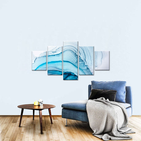 Arctic Tides 5-Piece Abstract Frozen Waves Canvas Wall Art