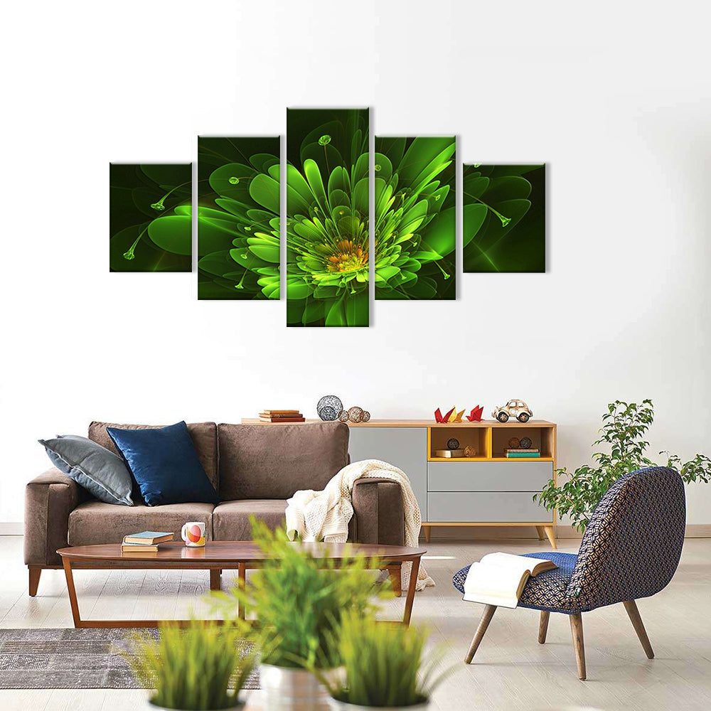 Abstract Green Fractal Flower Canvas Wall Art