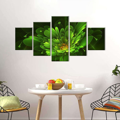 Abstract Green Fractal Flower Canvas Wall Art