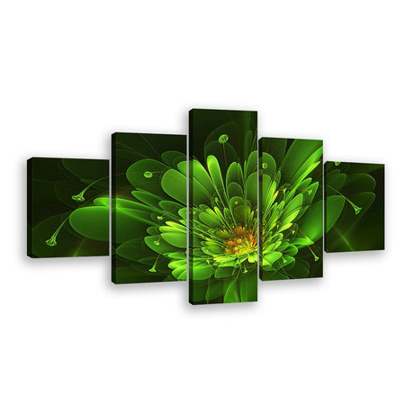 Abstract Green Fractal Flower Canvas Wall Art