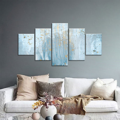 Abstract Light Blue and Gold Canvas Wall Art