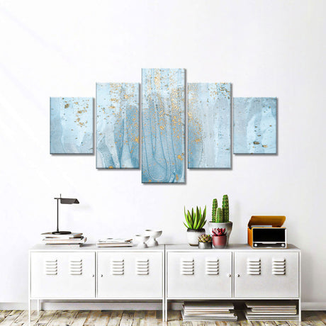 Abstract Light Blue and Gold Canvas Wall Art