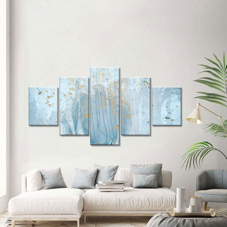 Abstract Light Blue and Gold Canvas Wall Art