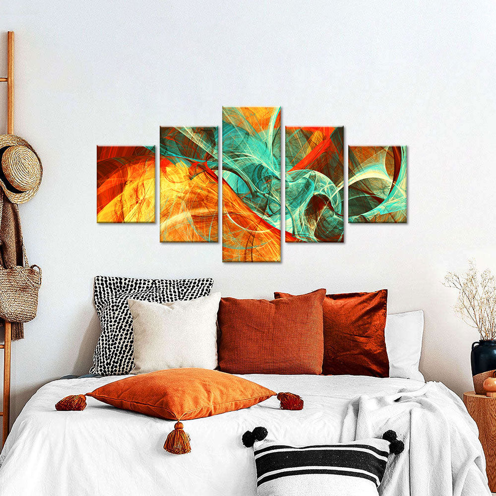 Abstract Orange and Green Elements Canvas Wall Art