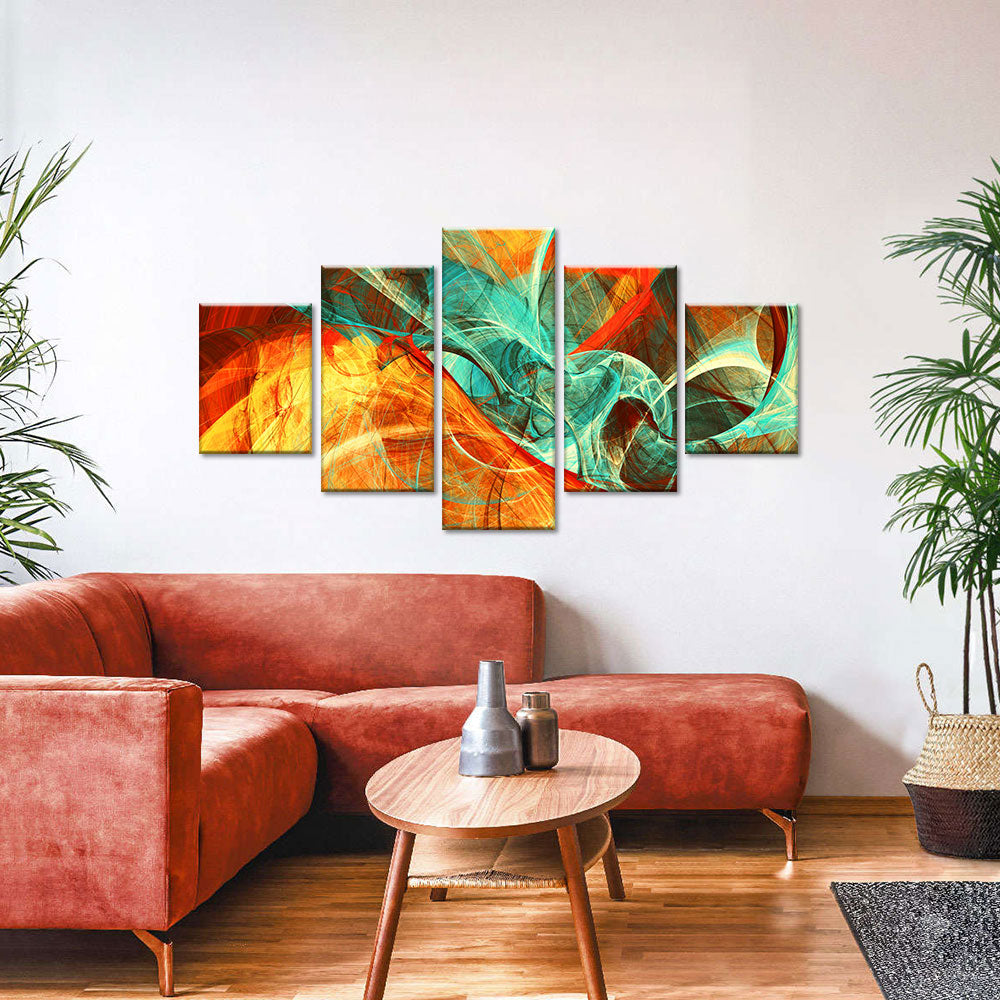 Abstract Orange and Green Elements Canvas Wall Art