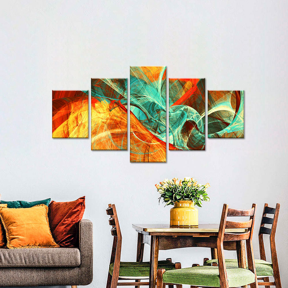 Abstract Orange and Green Elements Canvas Wall Art