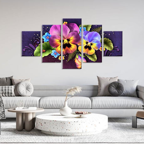 Abstract Pansy Flowers Canvas Wall Art